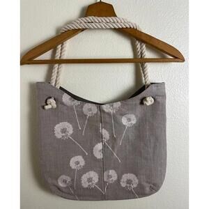 Unique Retrofied Brand Dandelion Shoulder Fabric Purse w/ Knotted Rope Handles